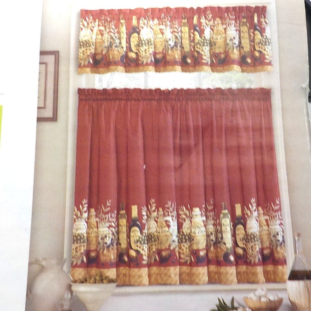Window Tier 30x36 & Valance 60x14 - 3pc Curtain Set Rod Pocket Italian Inspired